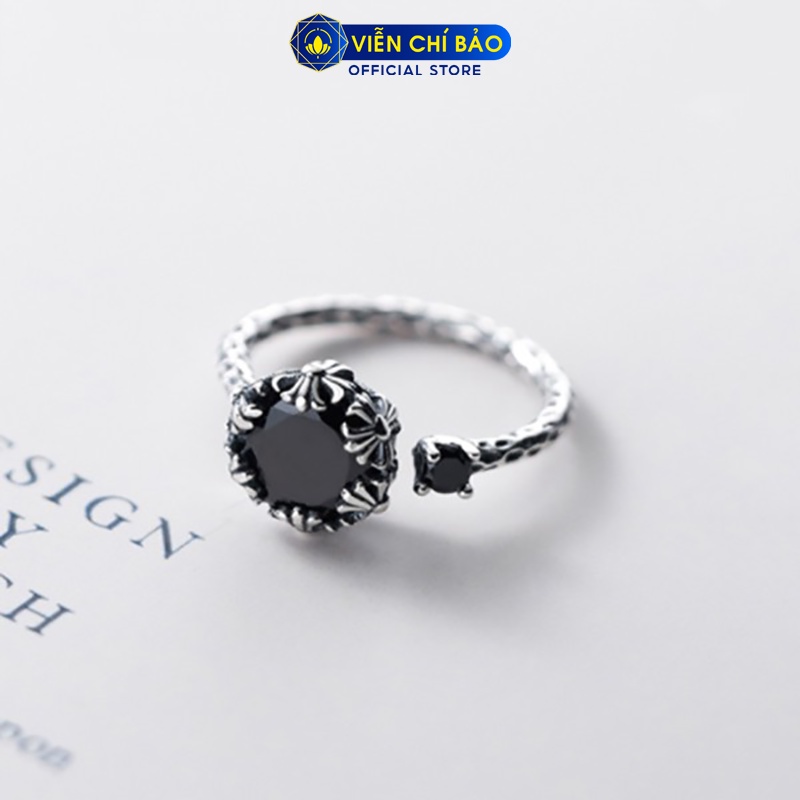 Nhẫn bạc nữ Chrome Hearts đá đen chất liệu bạc Thái S925 phong cách trẻ trung cá tính Viễn Chí Bảo N000321
