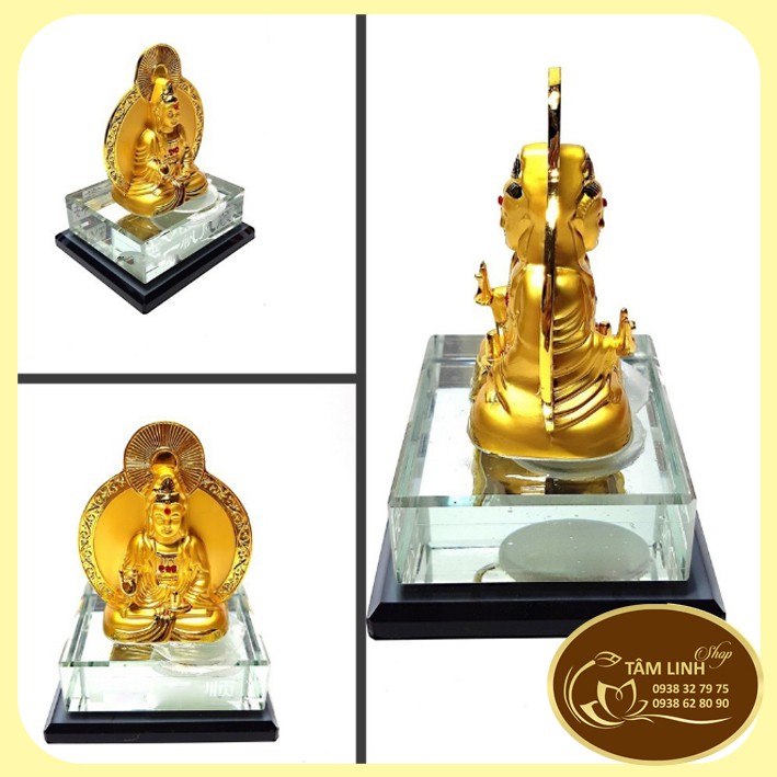 Phật Quan Âm 2 Mặt Để Xe Ô Tô Đế Thuỷ Tinh Cao 10 cm