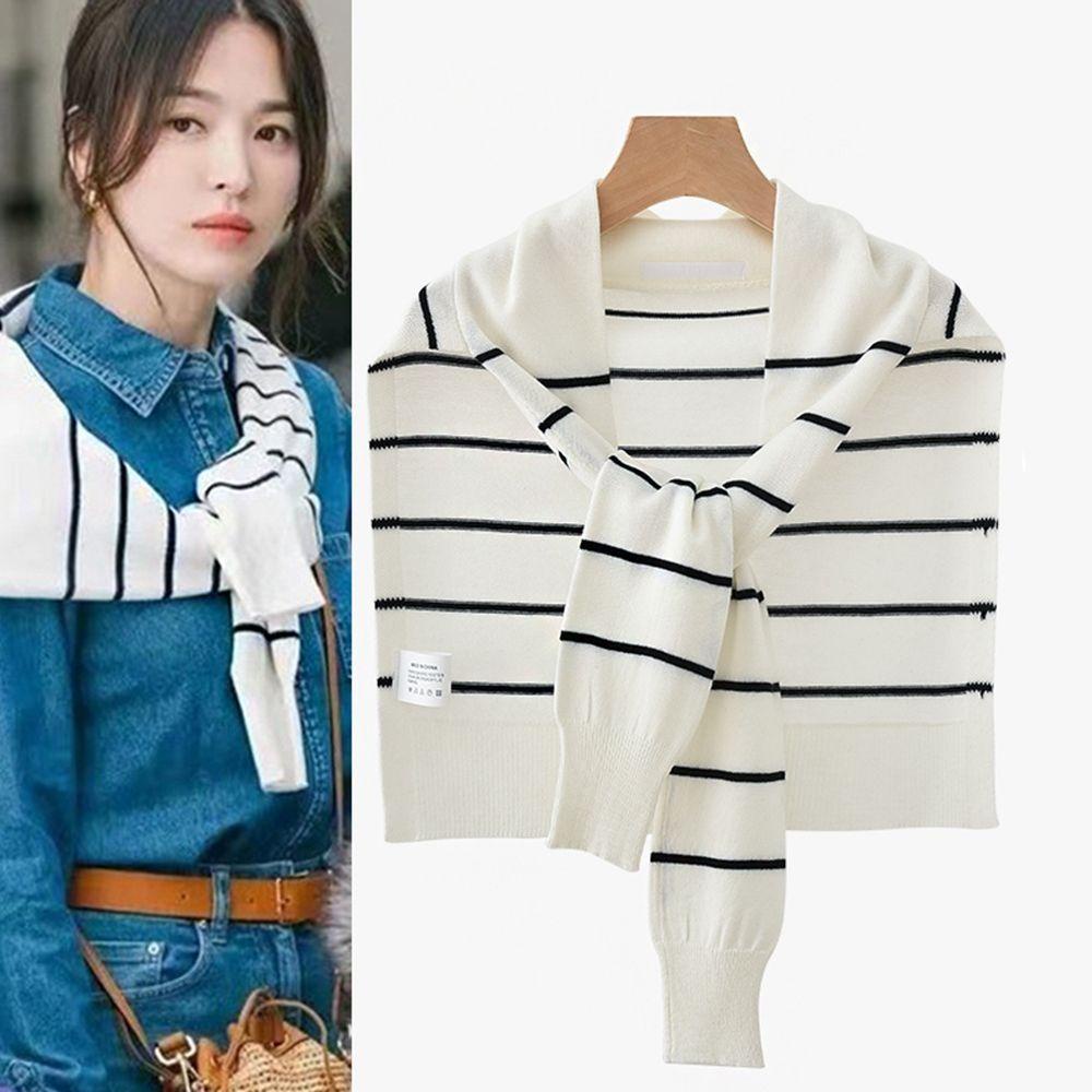 Khăn Choàng Cổ Dệt Kim Màu Trơn Họa Tiết Kẻ Sọc 15H Ấm Áp Thanh Lịch Dành Cho Nữ