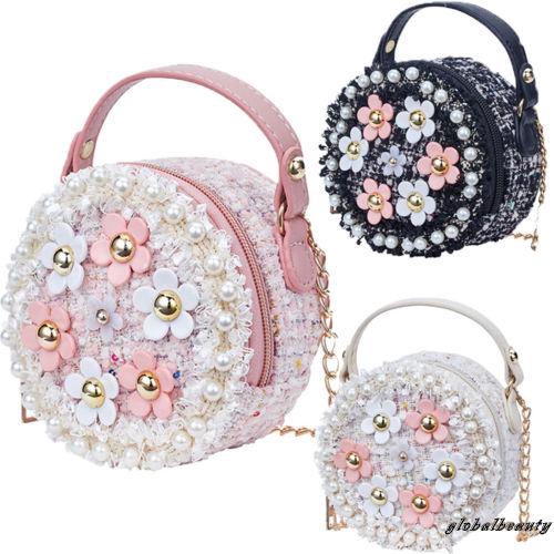 Túi đeo chéo hình tròn họa tiết hoa đính ngọc xinh xắn dành cho bé gái