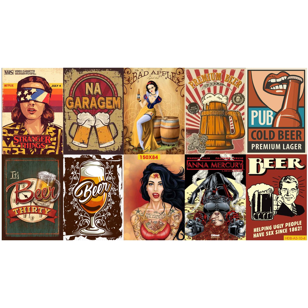 Beer-Combo Set 10 tờ Decal dán tường quán bia, quán nhậu,Quầy Bar