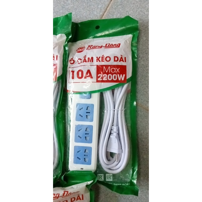 Ổ cắm điện 3 chấu lỗ cấm chữ V đa năng dây dài 3 mét 5 mét Rạng Đông 2200W thích hợp hầu hết các loại phích cắm