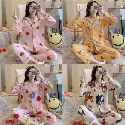 Bộ đồ ngủ nữ cotton bộ đồ nữ dài tay - Đồ mặc nhà - Quần áo ngủ mùa đông thu hè xuân kiểu dáng Hàn Quốc dễ thương BĐN06