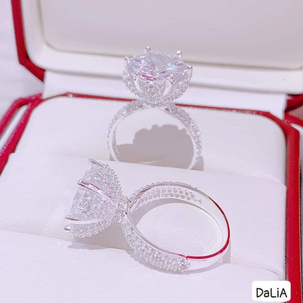 Nhẫn bạc nữ DaLiA Jewelry ổ đá cao nạm đá chủ lớn sang trọng đẳng cấp đẳng cấp quý cô