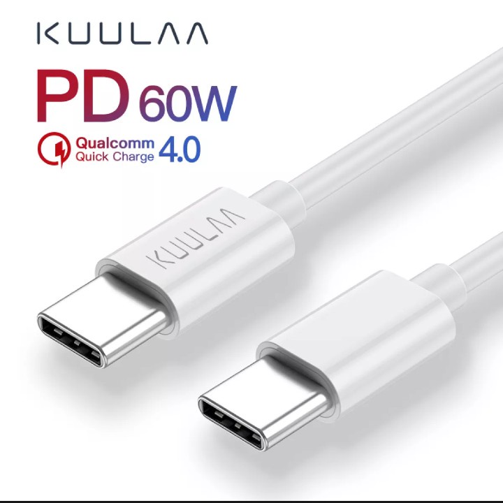 Cáp Sạc Nhanh KUULAA 60W QC 4.0 2 đầu type C dài 2m dành cho Samsung Galaxy S10 S9 Xiaomi Redmi Note 7 google pixel