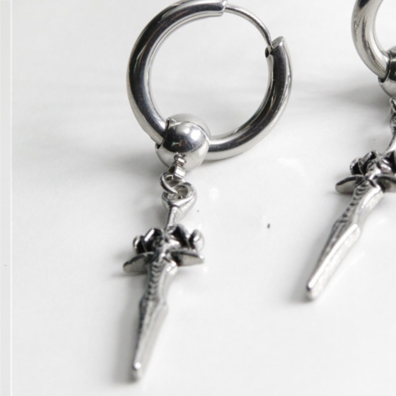 Khuyên Tai Tròn Bằng Thép Không Gỉ Mặt Thánh Giá Cho Nam Và Nữ