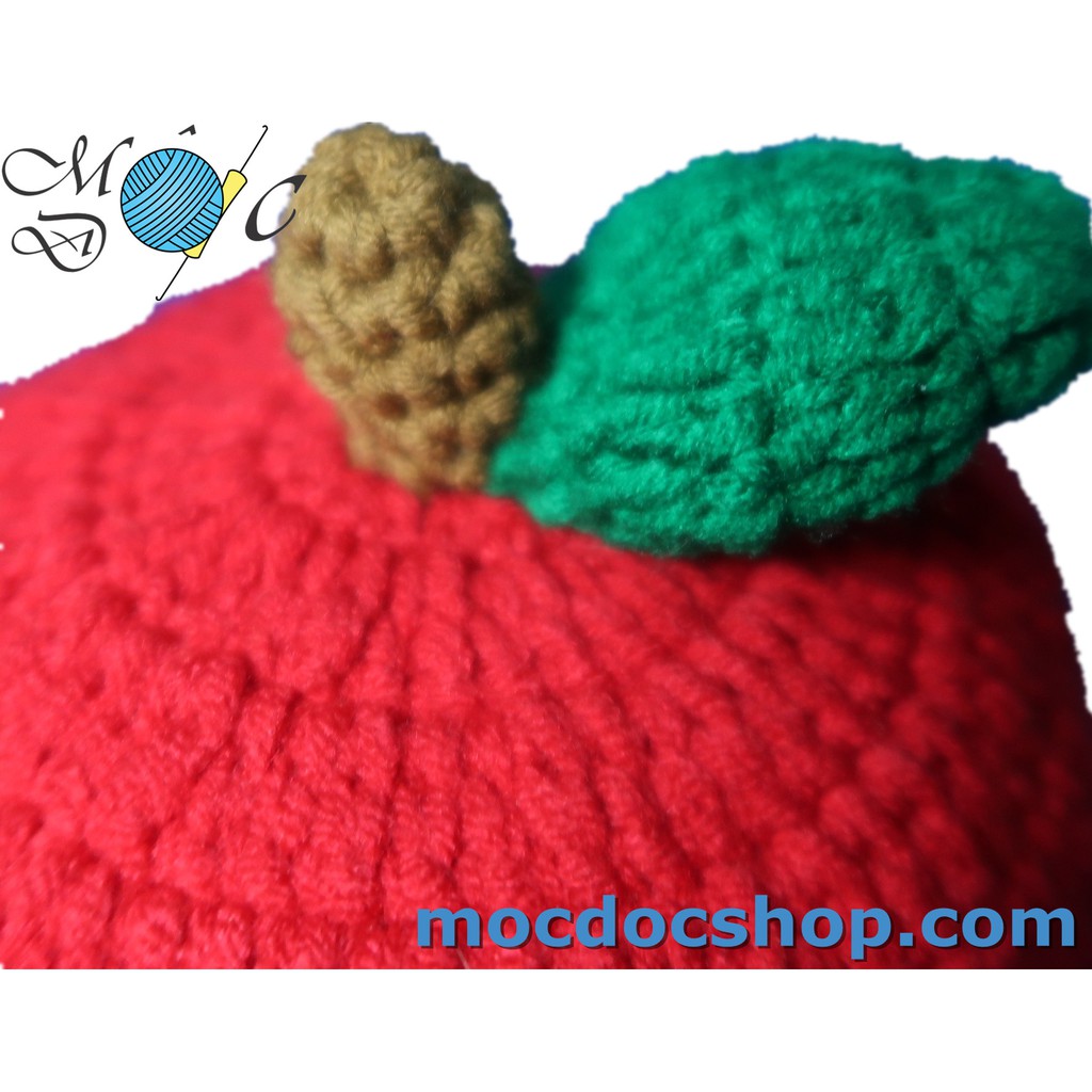 Mũ nón len handmade tóc giả có 2 bím cho bé gái hình trái táo