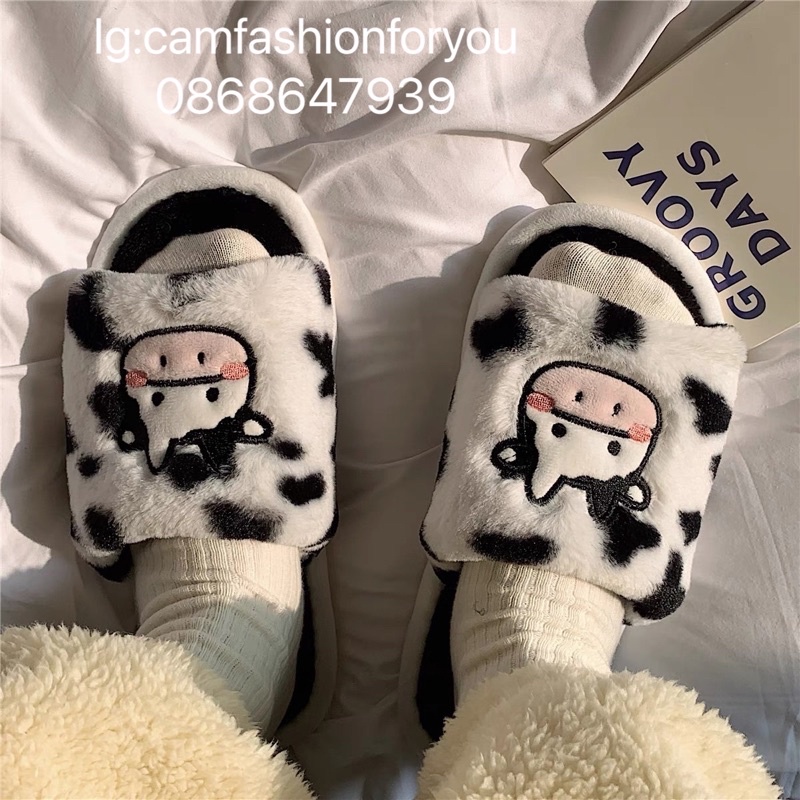 Dép bông bò sữa cute đế xốp chống trơn đi được cả ngoài đường