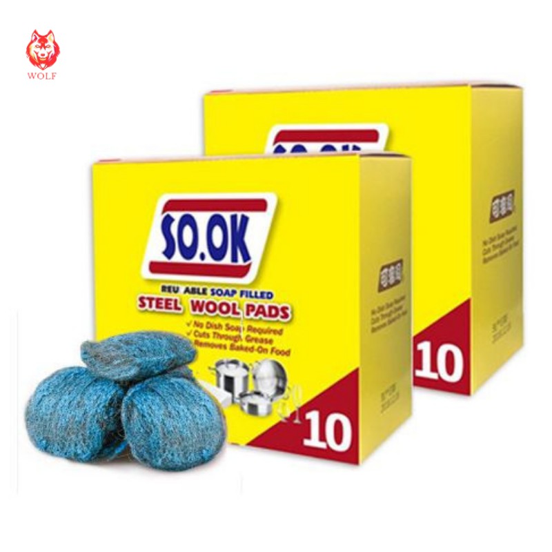 Hộp 10 miếng cọ rửa xoong nồi đa năng, chất liệu thép mềm làm sạch mọi vết bẩn, không xước