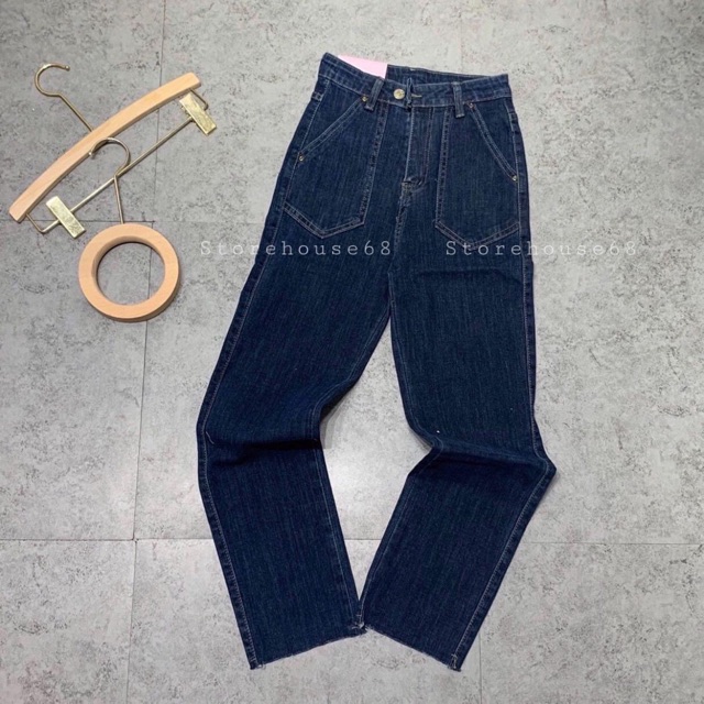 Quần jean suông ống đứng cạp cao túi vuông | BigBuy360 - bigbuy360.vn