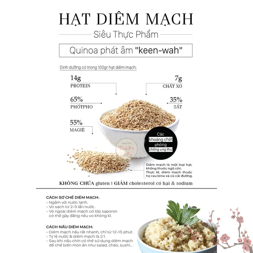 Hạt diêm mạch hữu cơ 500g ( Hạt quinoa trắng làm ngũ cốc dinh dưỡng thơm ngon dành cho người ăn kiêng)