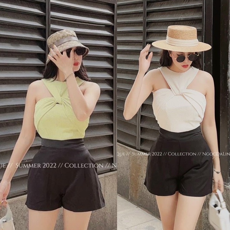 Áo thun cổ xoắn tôn dáng sexxy, Áo kiểu dáng ôm cổ yếm co giãn AK8721 - NhiNhi Shop