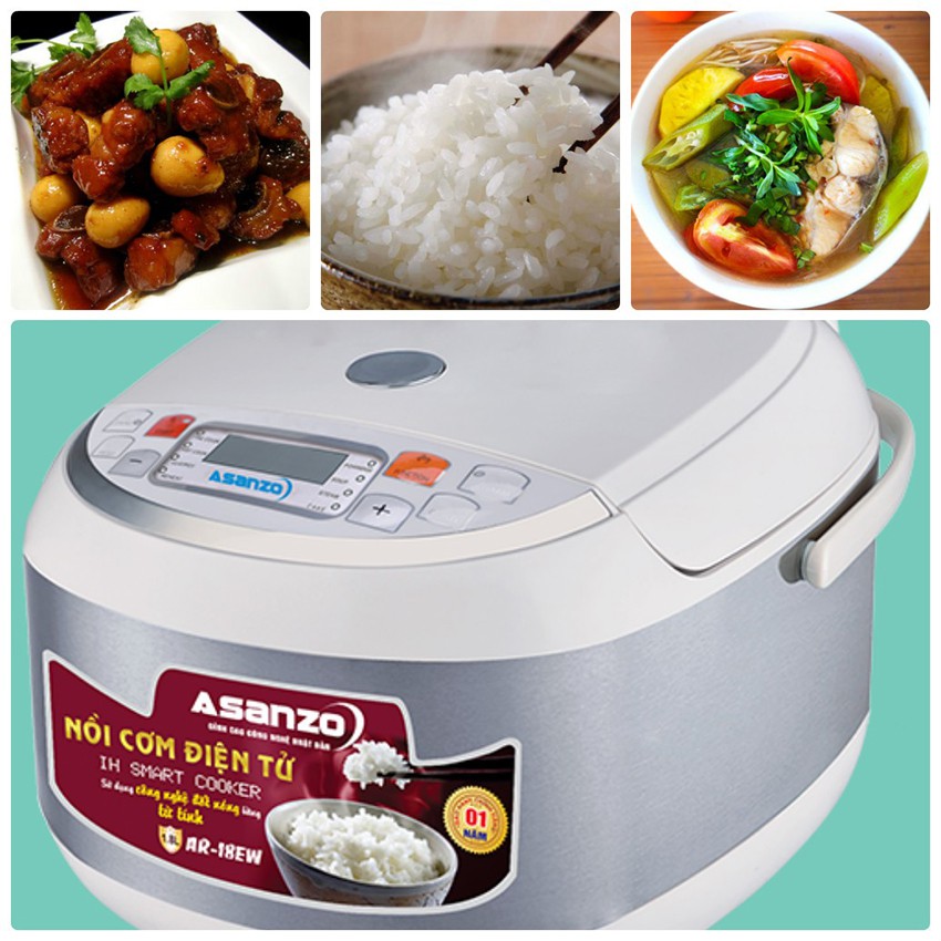 Nồi Cơm Điện Từ Cao Tần Asanzo 1.8 lít( Smart Cook)- Hàng Bảo Hành Chính Hãng