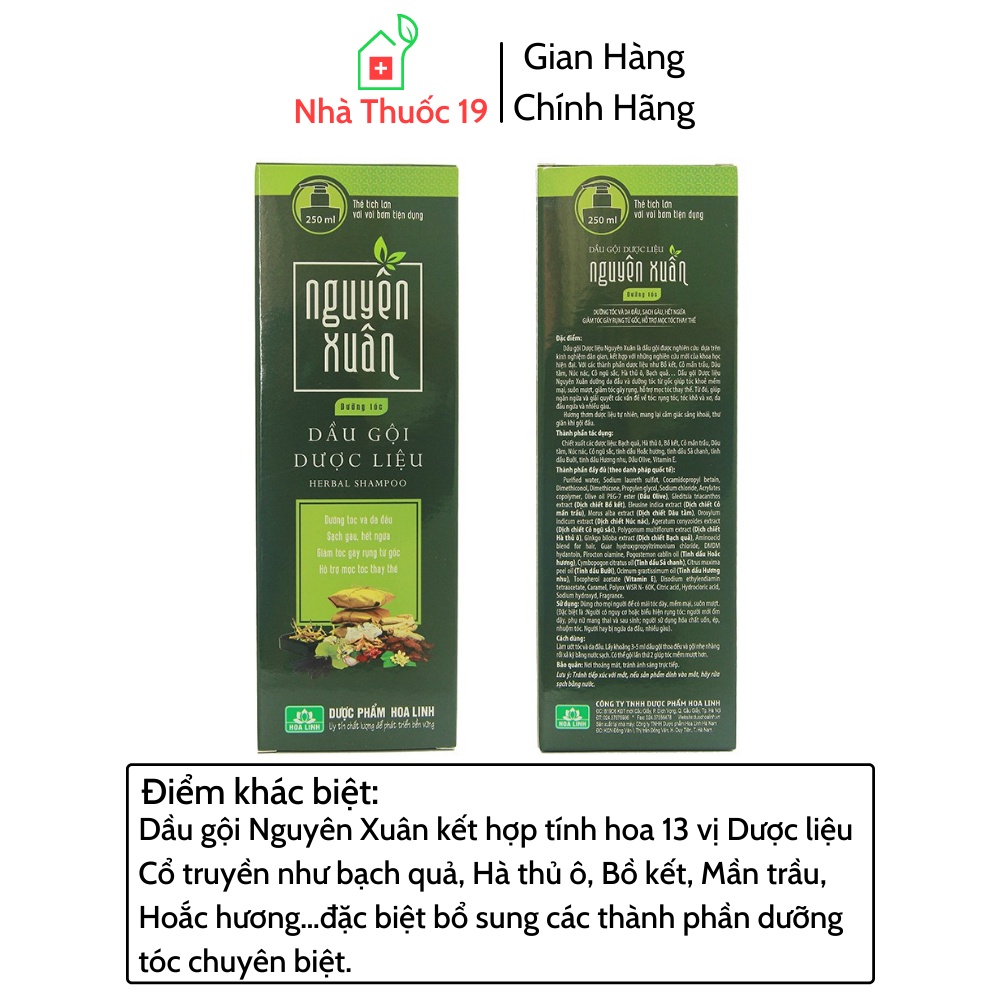 Dầu gội Dược liệu Nguyên Xuân xanh 250ml