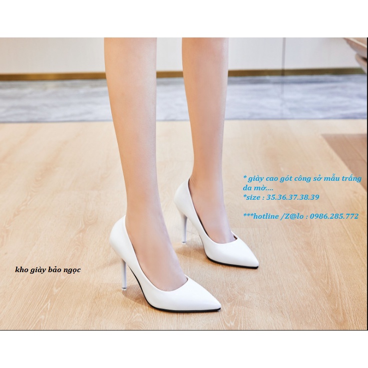 Giày gót nhọn 8cm màu trắng