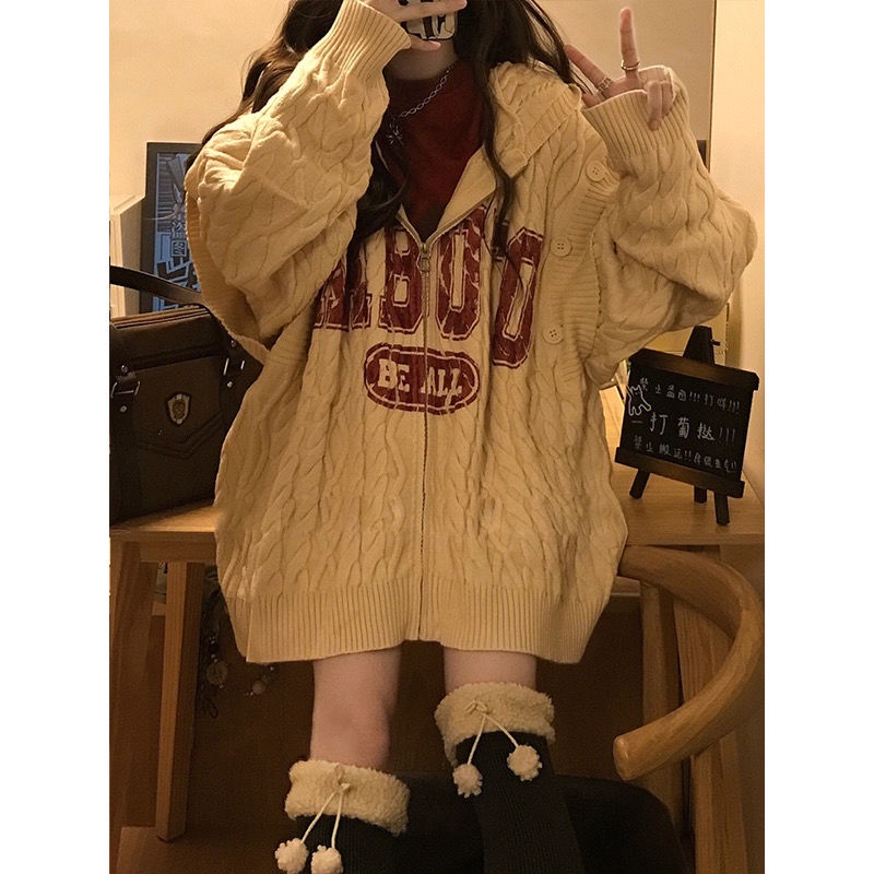 Áo Sweater Dệt Kim Dáng Rộng Kiểu Retro Nhật Bản Thời Trang Xuân Thu Năng Động