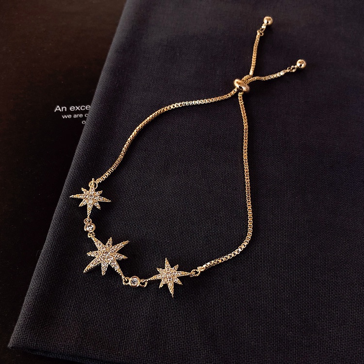 Lắc tay ngôi sao đính Zircon LEMI Vòng tay có dây rút chỉnh kích thước thông minh thời trang Hàn Quốc