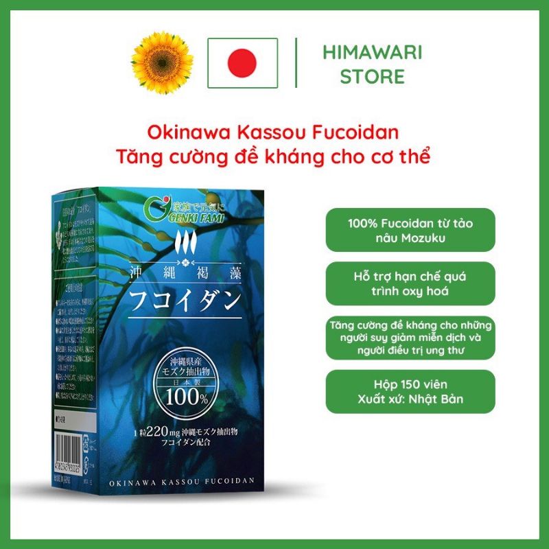 Fucoidan tăng cường sức đề kháng cho cơ thể, bảo vệ sức khỏe Genki Fami hộp 150 viên