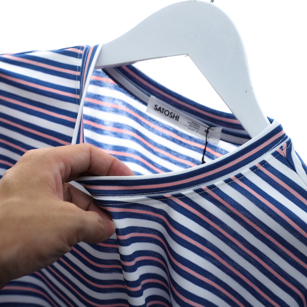 |Satoshi| Áo thun nam SATS95 cotton usa sọc 5 màu trẻ trung