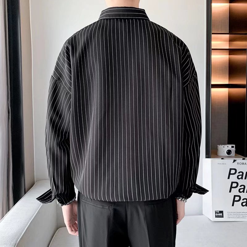 Long Sleeve Shirt Loose Black Plaid Pattern Korean Style Luxury Summer Fashion For Men