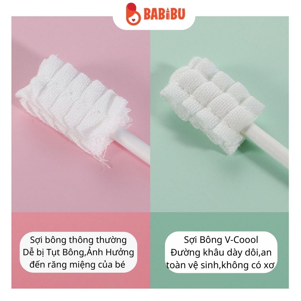Que Tưa Lưỡi, Rơ Lưỡi V-coool Một Đầu Cho Bé,Hộp Cao Cấp 30 Que Babibu