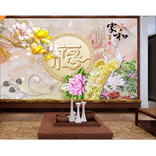 Tranh dán tường Chim công hiện đại nổi bật, tranh dán tường 3d hiện đại (tích hợp sẵn keo) MS641985