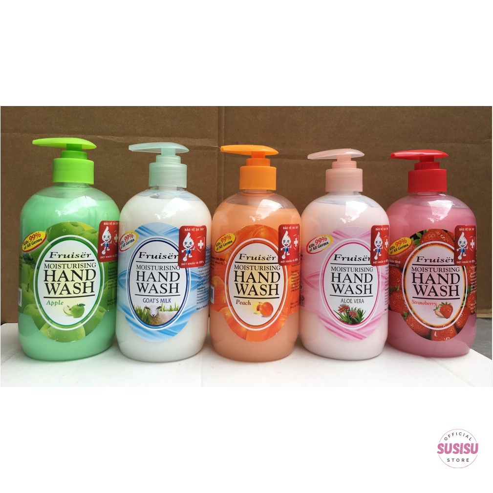 Nước Rửa Tay Fruiser hand wash hương trái cây/ Aloe Vera/Đào/chanh/Táo/Dâu diệt khuẩn 99%