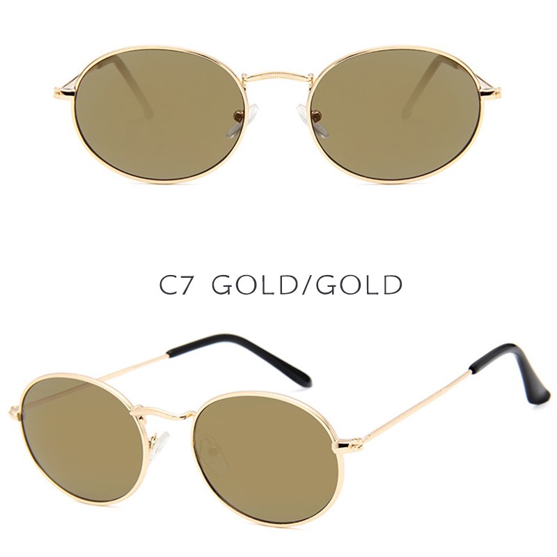 Kính mát chống tia UV400 gọng kim loại tròng oval phong cách retro thời trang unisex