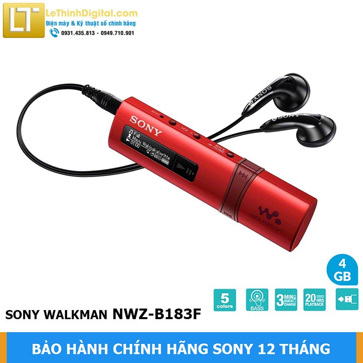 Máy nghe nhạc Sony Walkman NWZ-B183F (Đỏ) {4GB} | Hãng phân phối | Bảo hành chính hãng 12 tháng toàn quốc