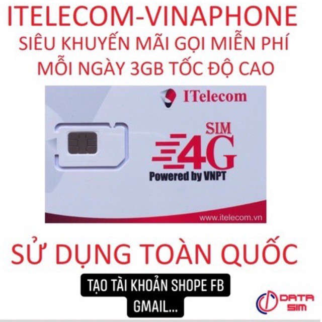 Sim itelcom May 90G/ tháng và thoải mái gọi làm dịch vụ