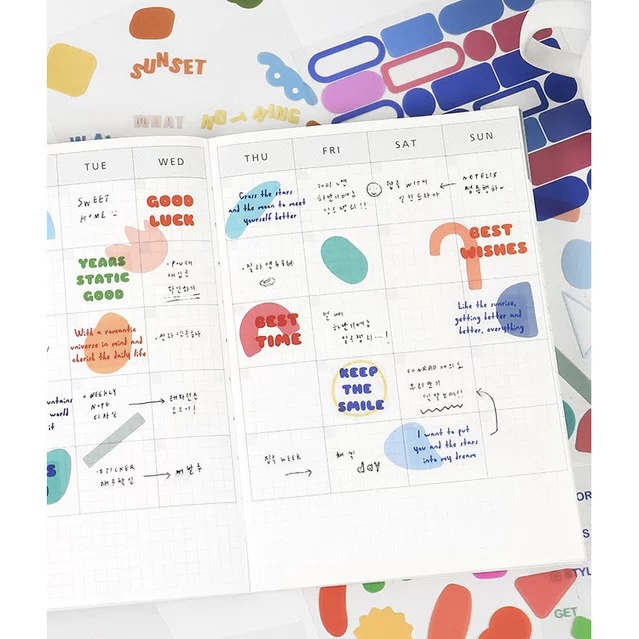 Set 4 tấm sticker overlay trang trí planner và journal
