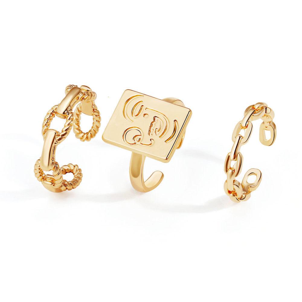 Bộ Nhẫn Dây Xích Xoắn Tối Giản|Nhẫn Hình Mặt Cười Màu Sắc Tương Phản Thời Trang