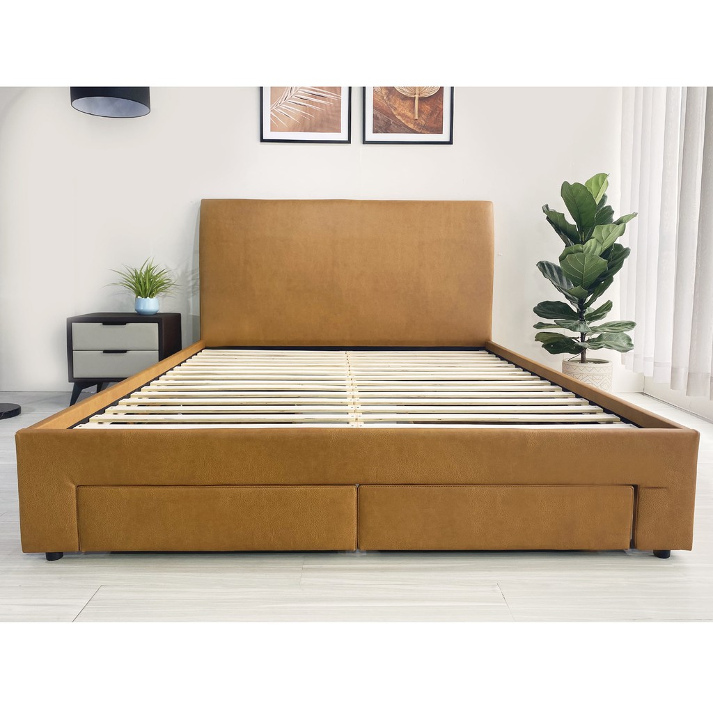 Giường bọc nệm Mid Century - Adora 1m6-1m8- 2 hộc kéo