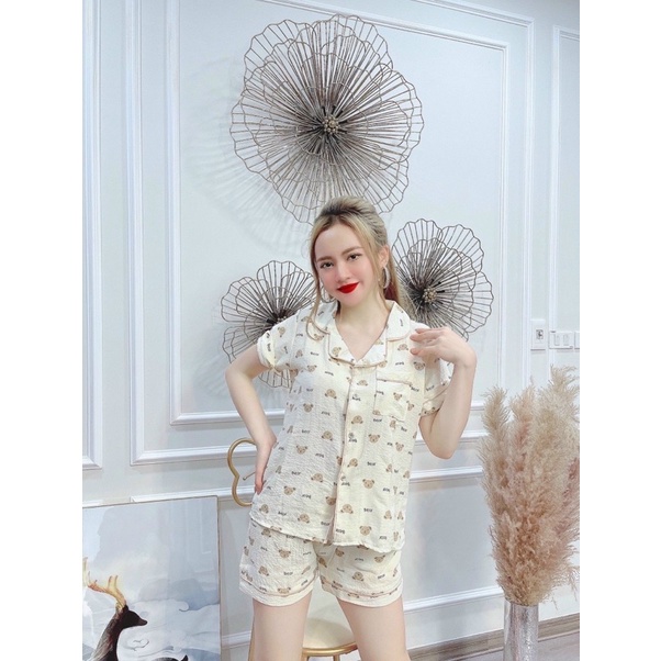 Bộ pijamas chất đũi hoạ tiết nhiều hình mặc nhà, Đồ ngủ xinh quần đùi áo cộc mặc mát cho mùa hè
