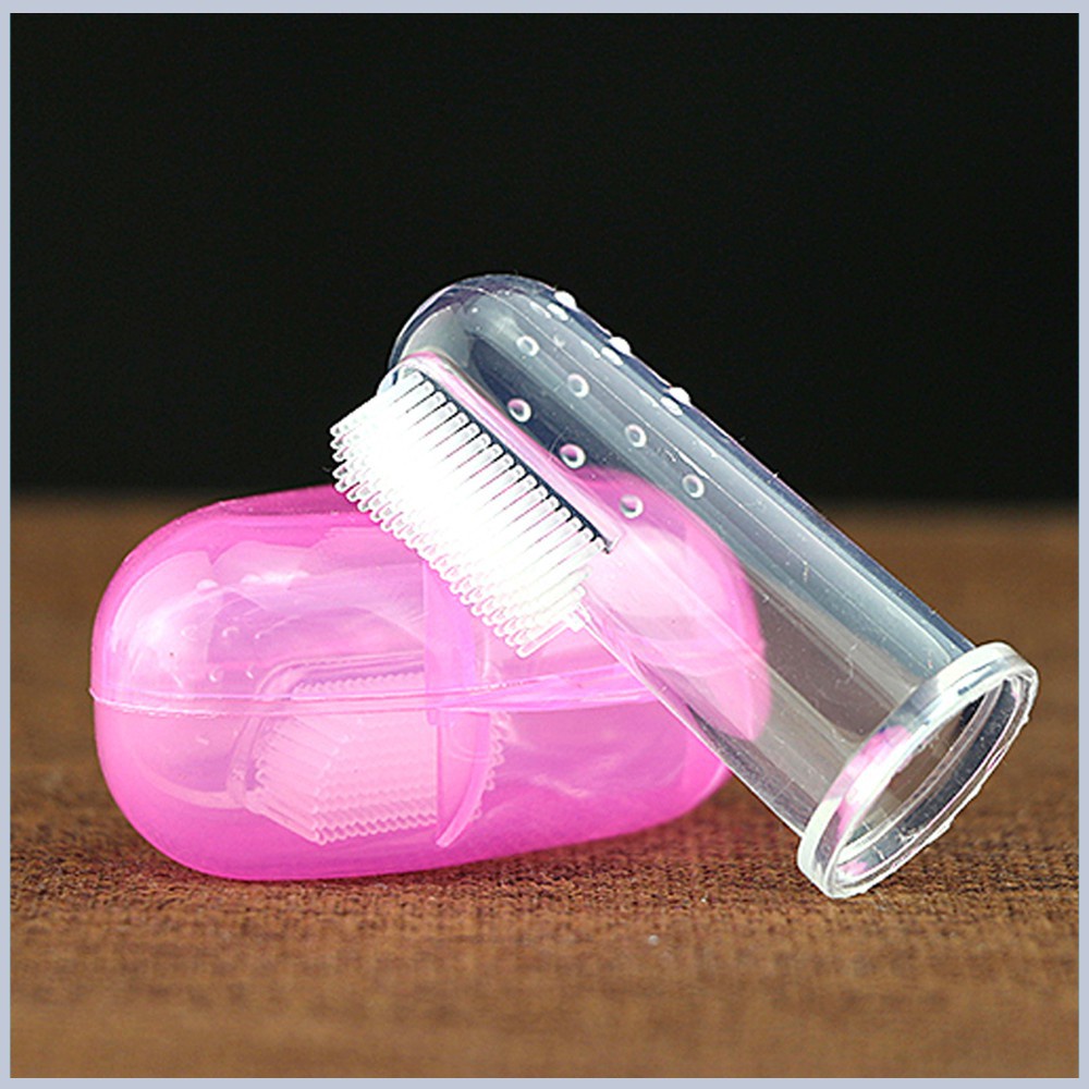 Rơ lưỡi cho bé kèm bàn chải silicon xỏ ngón 2 trong 1, Phù hợp cho bé từ 6 - 24 tháng tuổi