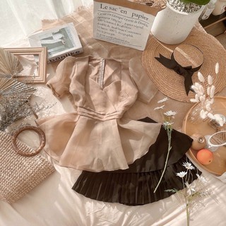 SET ÁO PEPLUM BO EO CHÂN VÁY PLI (KÈM VIDEO HÌNH THẬT)