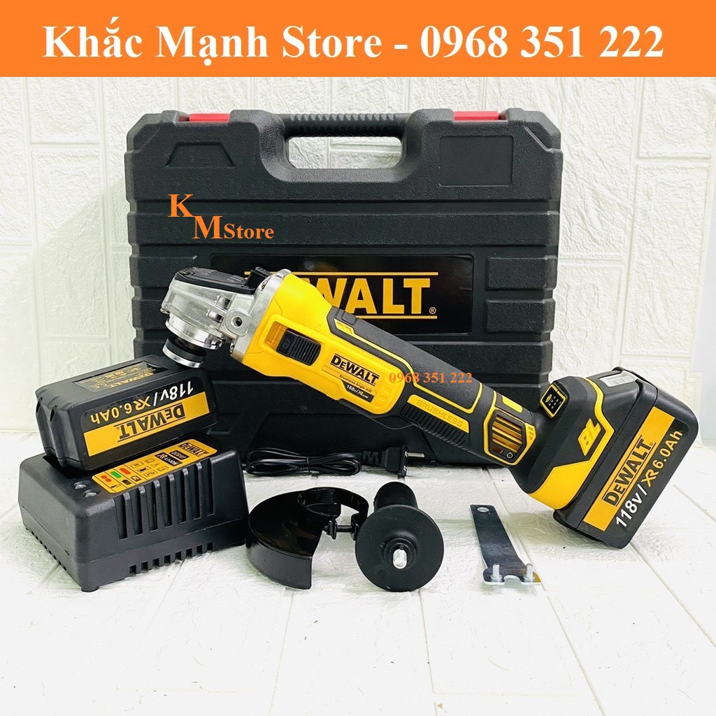 Máy Mài Pin Dewalt 199v Không Chổi Than, (Công Tắc Sườn) Tặng Kèm Bộ Lam Xích