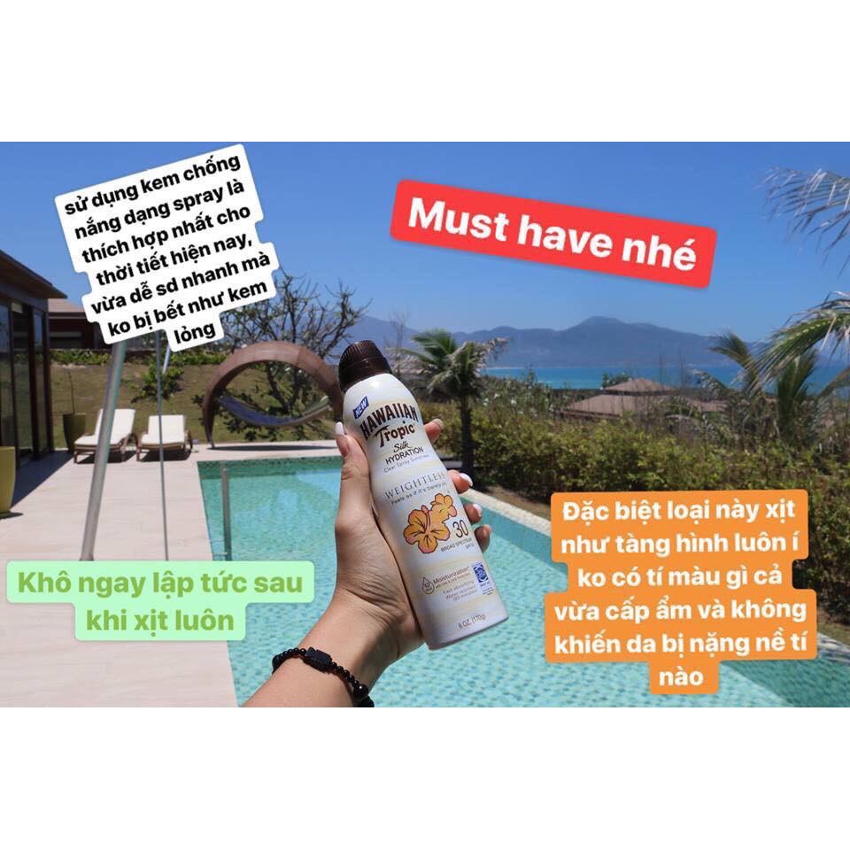 Xịt Chống Nắng Toàn Thân Hawaiian Tropic Clear Spray Sunscreen, Lightweight Broad Spectrum SPF 30 SPF 70, Silk Hydration