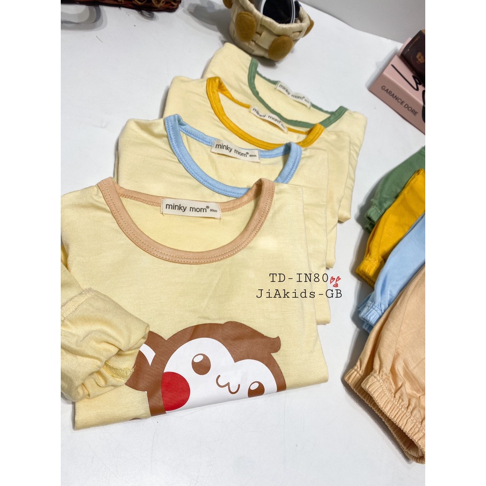 Bộ Dài Tay THUN LẠNH MINKY MOM In Thân Áo Phối Màu Viền Quần Cho Bé TD-IN80