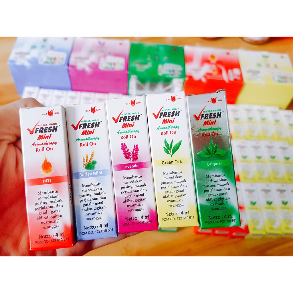 Dầu gió lăn thảo dược 4 hương vị V_FRESH - Xách tay chính hãng INDONESIA