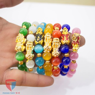 Vòng tay đá mix mặt tỳ hưu vàng ( Màu Xanh lá )