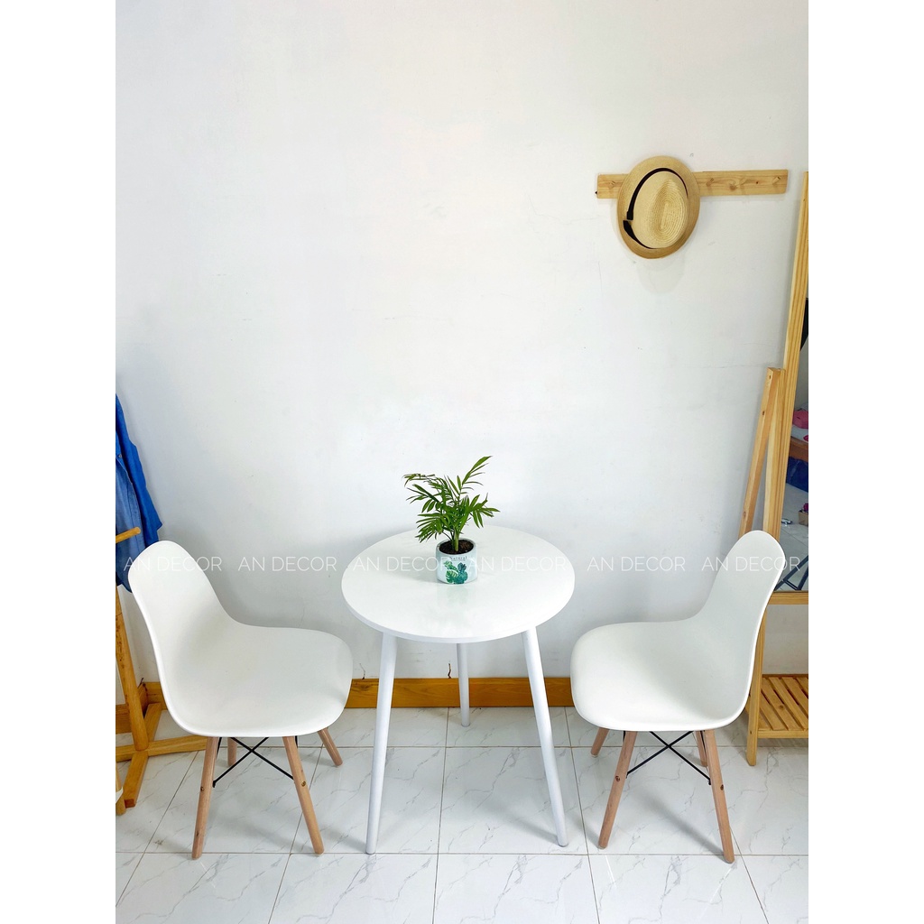 Bàn Ăn Bằng Gỗ Màu Trắng Hình Tròn Bàn Cafe Bàn Ban Công Chân Cao Sơn Trắng