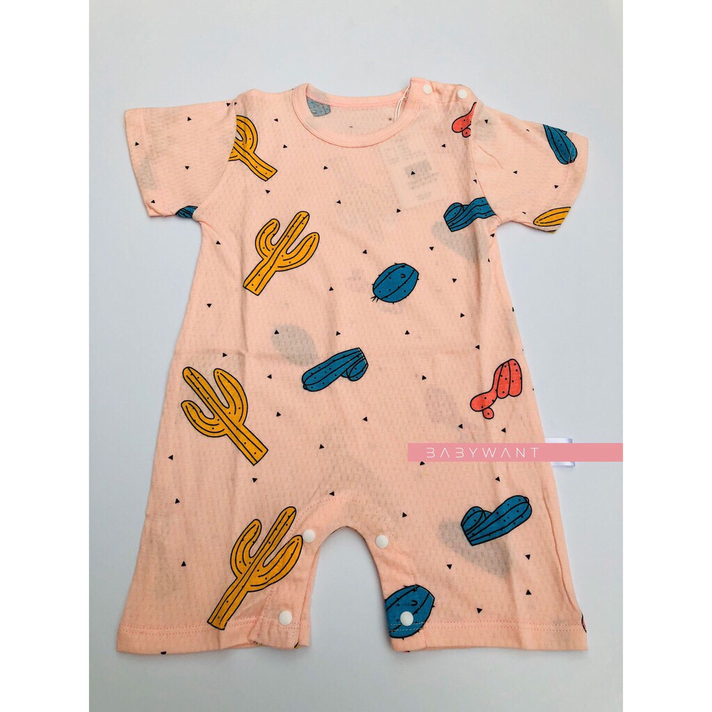 Bộ đồ cotton trẻ sơ sinh tay ngắn Jumpsuit bộ liền thân mùa hè