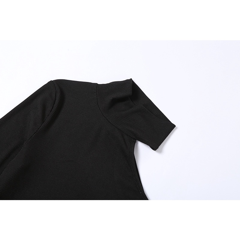 Bodysuit Tay Dài Cổ Cao Màu Trơn Thiết Kế Ôm Sát Quyến Rũ