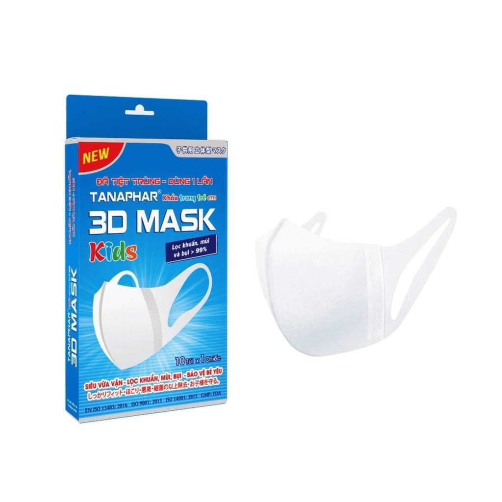 Khẩu trang y tế 3D Mask Tanaphar công nghệ Nhật Bản, size người lớn và trẻ em, hộp 10 chiếc