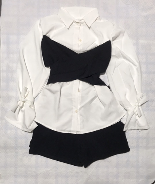 Áo sơ mi phối dây quấn bo eo tay loe_Video | BigBuy360 - bigbuy360.vn