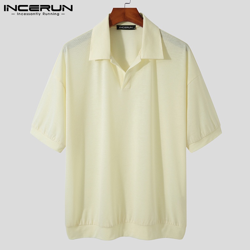 Áo polo INCERUN tay ngắn cổ mép lật thời trang 4 màu tùy chọn cho nam