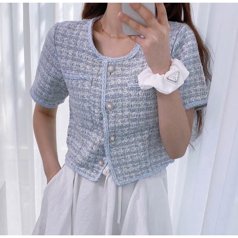 Áo Dạ Tweed Dáng Lửng Tay Cộc Phong Cách Hàn Quốc Siêu Xinh_ Hàng Order QCCC Kèm Ảnh Thật