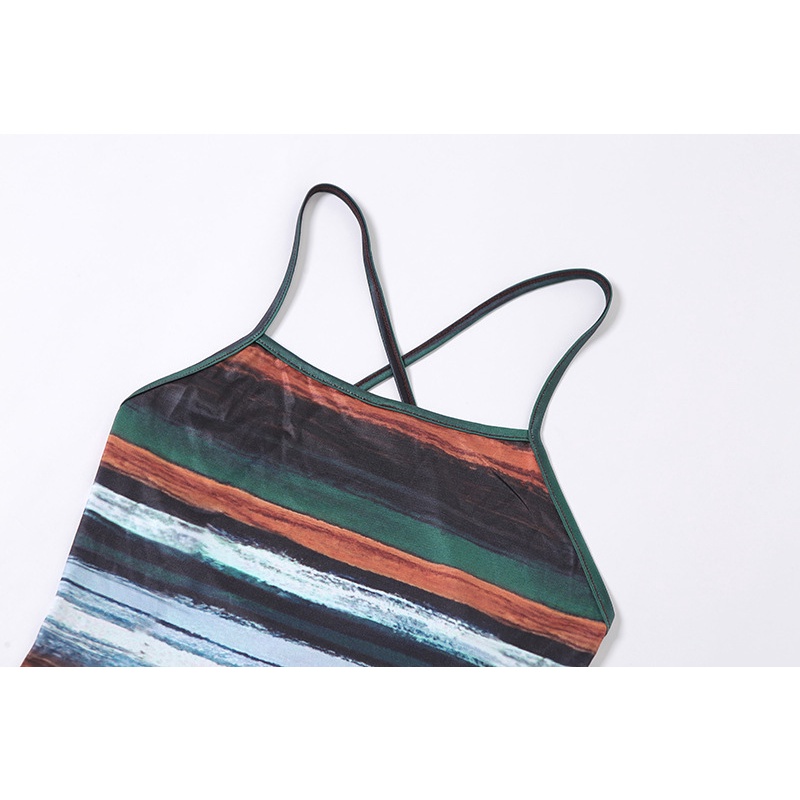 DUNEA Đầm Hai Dây Hở Lưng In Họa Tiết Thời Trang Quyến Rũ Cho Nữ