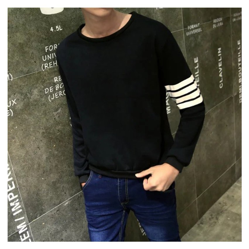 Áo Thun Nam Cổ Tròn Hàn Quốc 2 Sọc Cánh Tay | BigBuy360 - bigbuy360.vn